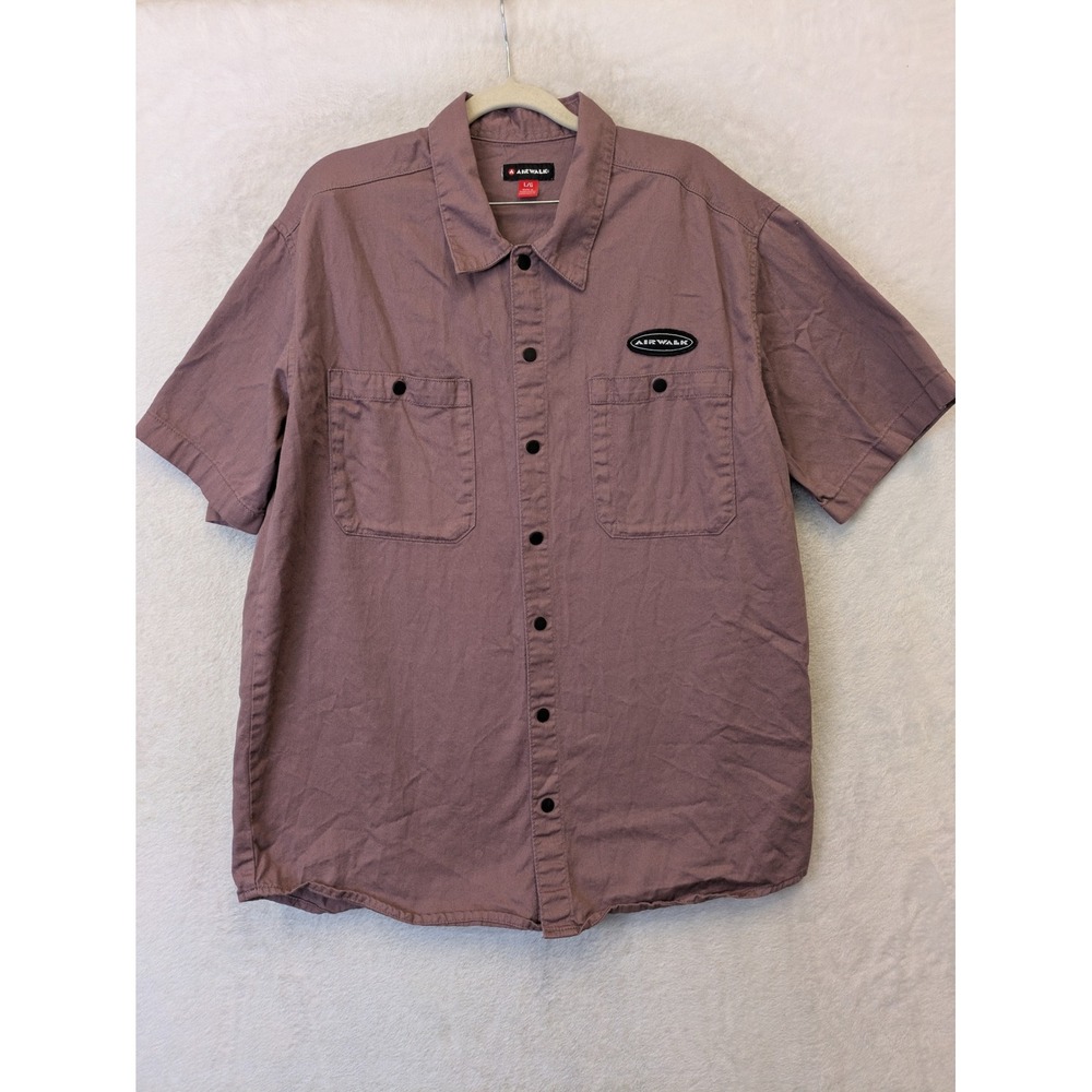 Airwalk Button Down Shirt Men's Large Mauve Short Sleeve Skater Twill Pockets‎